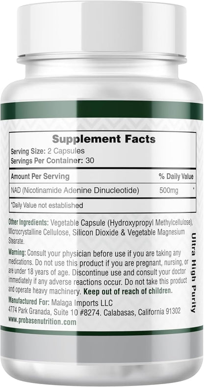 Probase Nutrition NAD Supplement 500mg – High Potency NAD+ Maximiser (30-Day Supply)