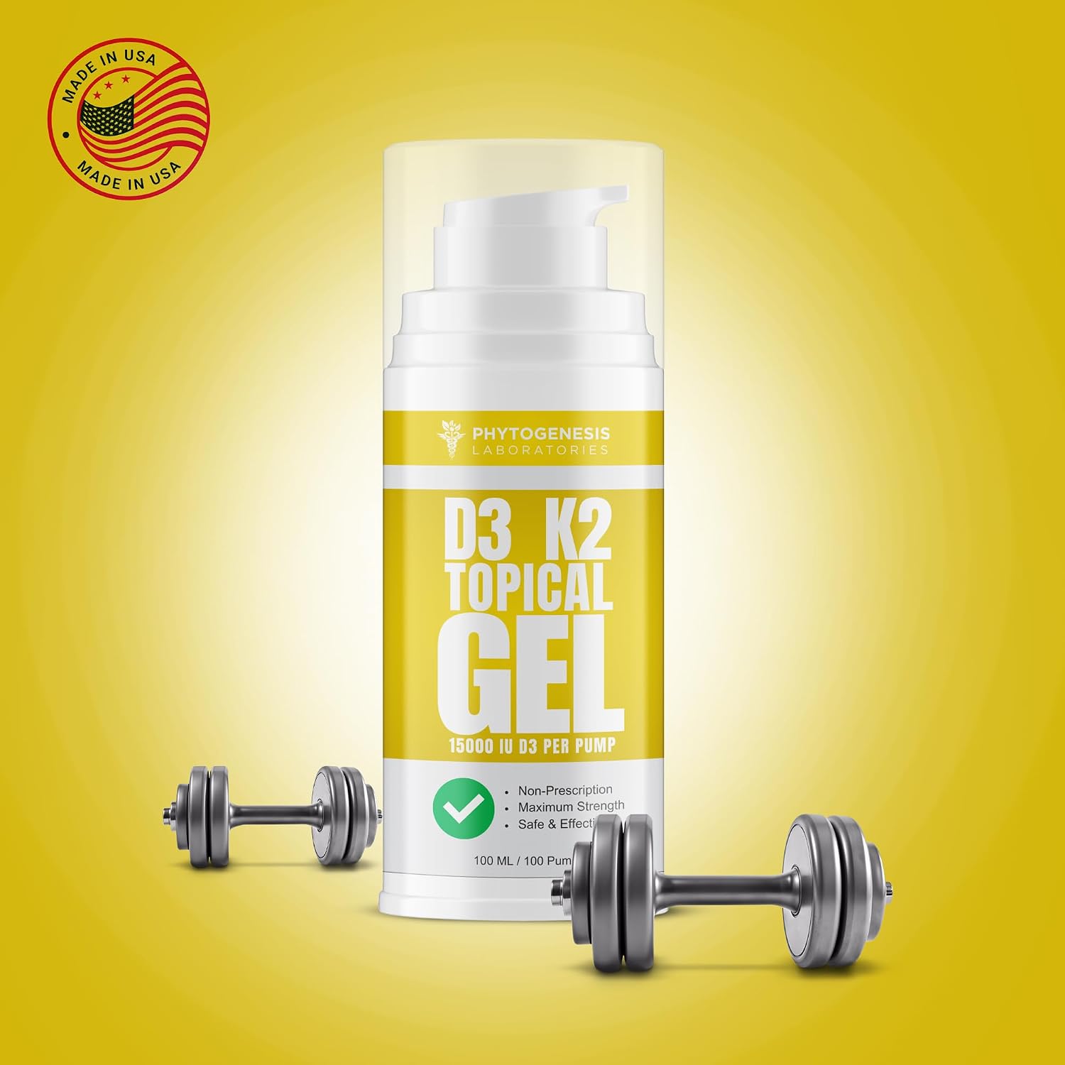 Phytogenesis Vitamin D3 K2 High Strength Topical Gel - 15000+ IU D3 & 210 mcg K2 per Pump - Immune, Bone & Joint Support - One Month Supply - görsel 7