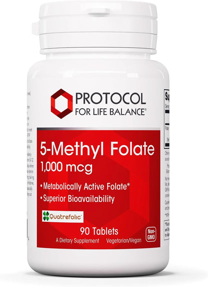 PROTOCOL FOR LIFE BALANCE 5-Methylfolate 1,000mcg - Superior Methyl Folate Bioavailability - for Brain Support - Folate Supplement for Women & Men - Kosher & Vegan - 90 Tabs