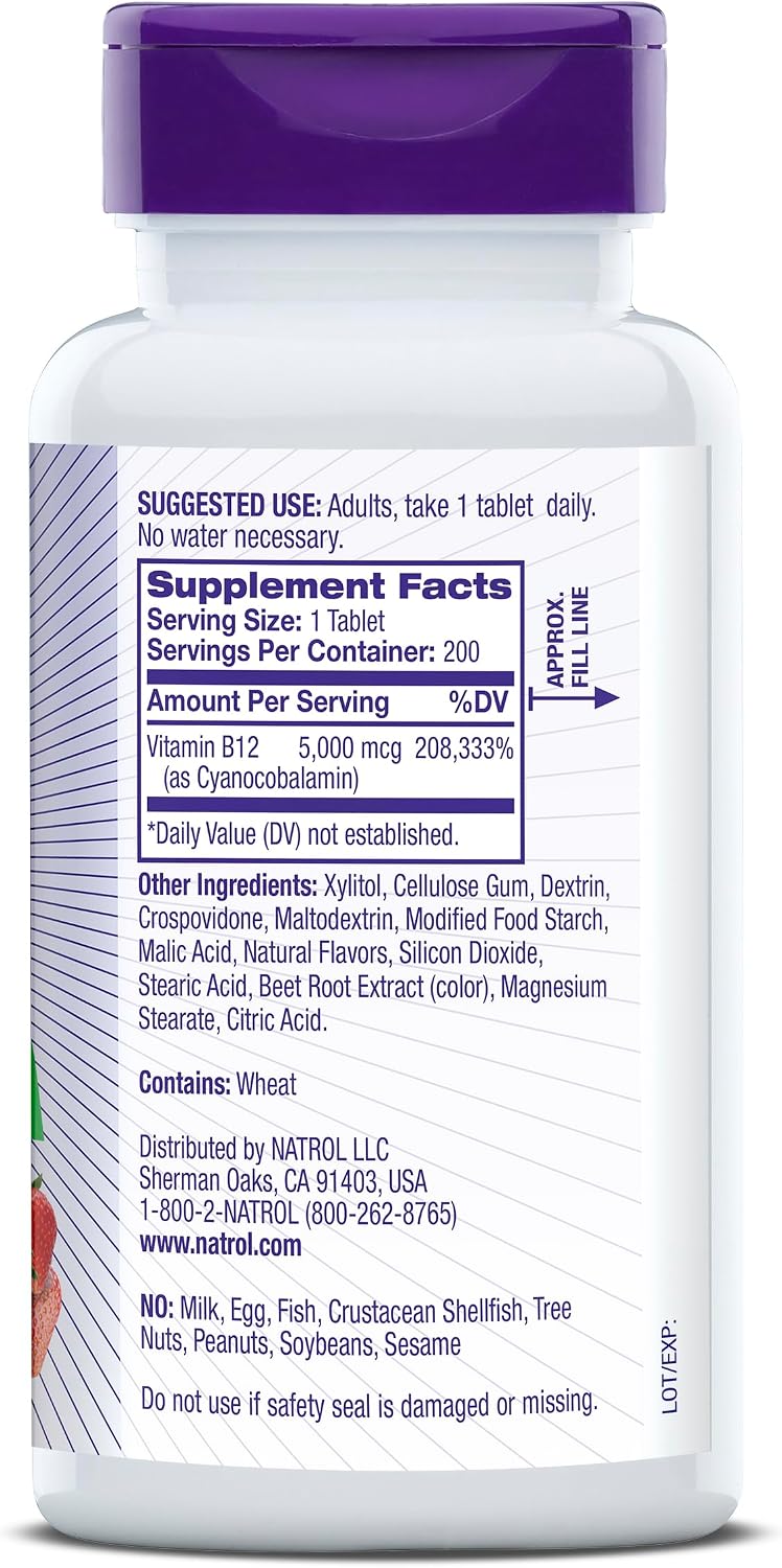 Natrol B12 5000 µg Fast Dissolve Tablets, Energy Metabolism Support, 200 Count - görsel 8