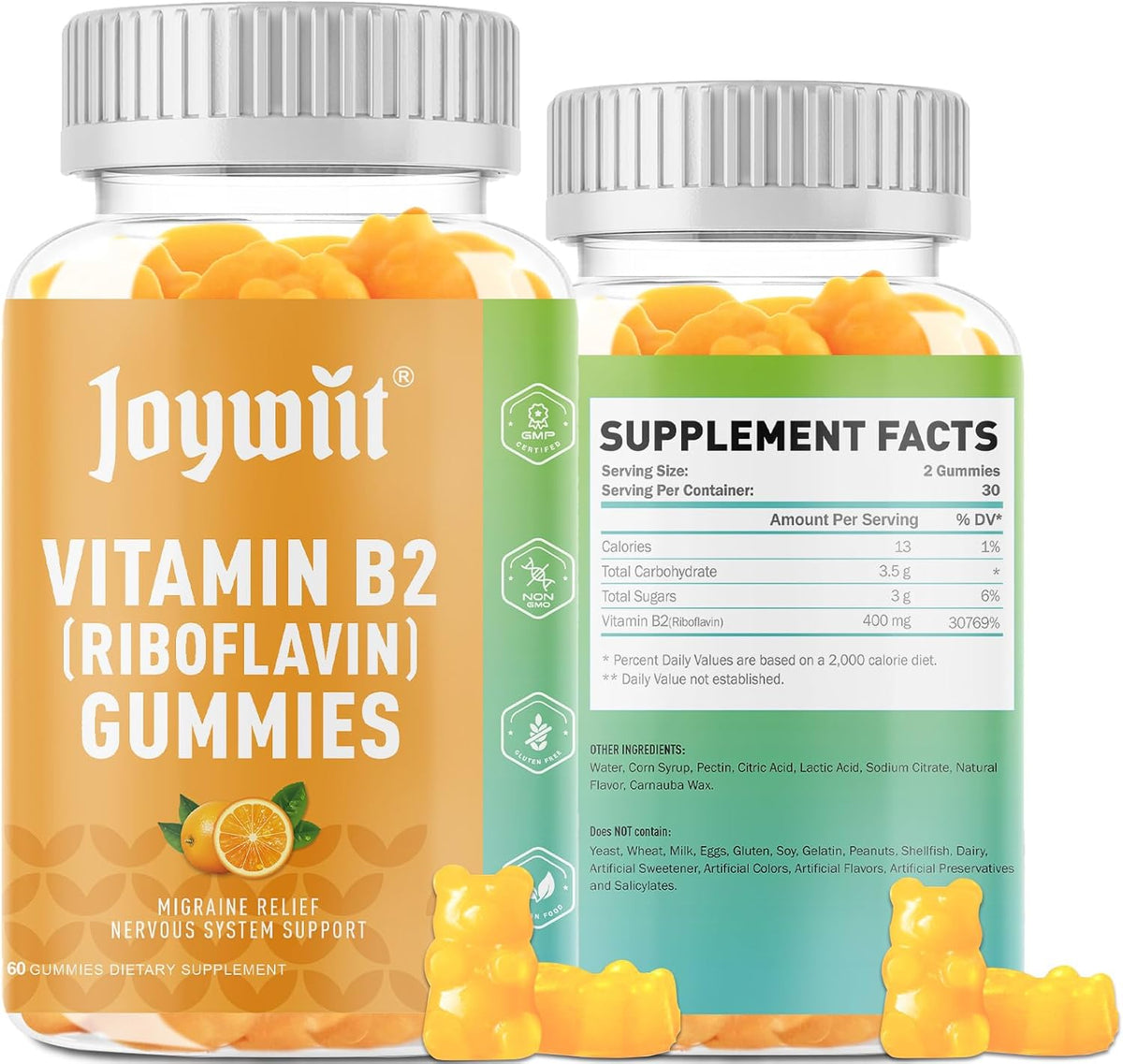 Vitamin B2 Gummies | Riboflavin 400mg Chewable for Adults and Kids - Non GMO, Vegan - 120 Count - görsel 1