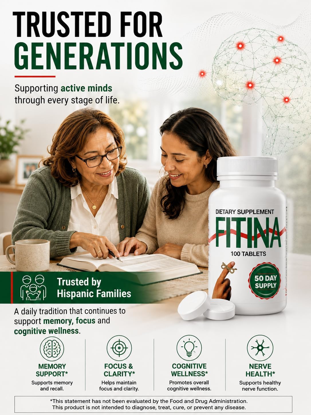Fitina Brain Supplement – High-Dose B Vitamins for Memory and Focus, 100 Tablets (50 Servings) - görsel 7