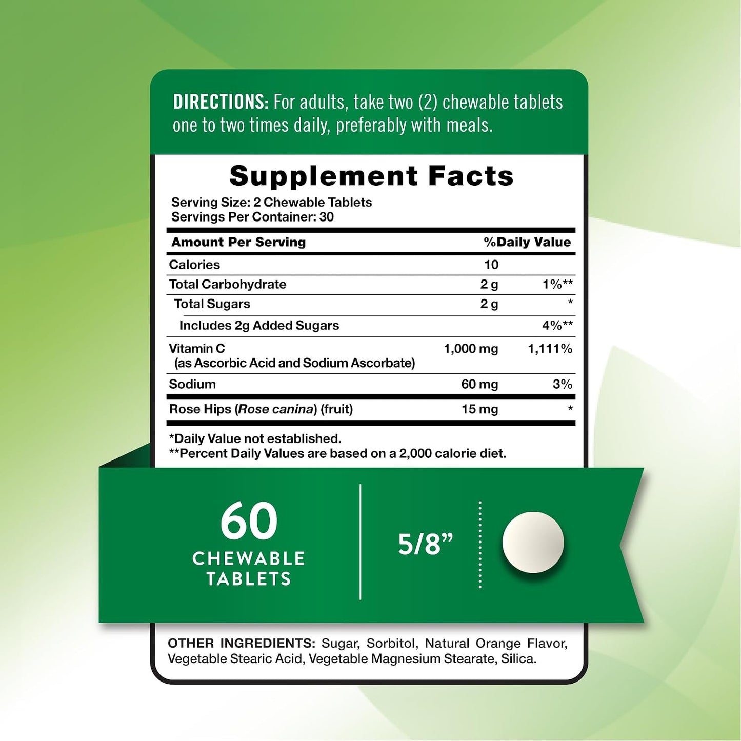 Nature's Truth Chewable Vitamin C with Rose Hips - 1000 mg, 60 Chewable Tablets - görsel 2