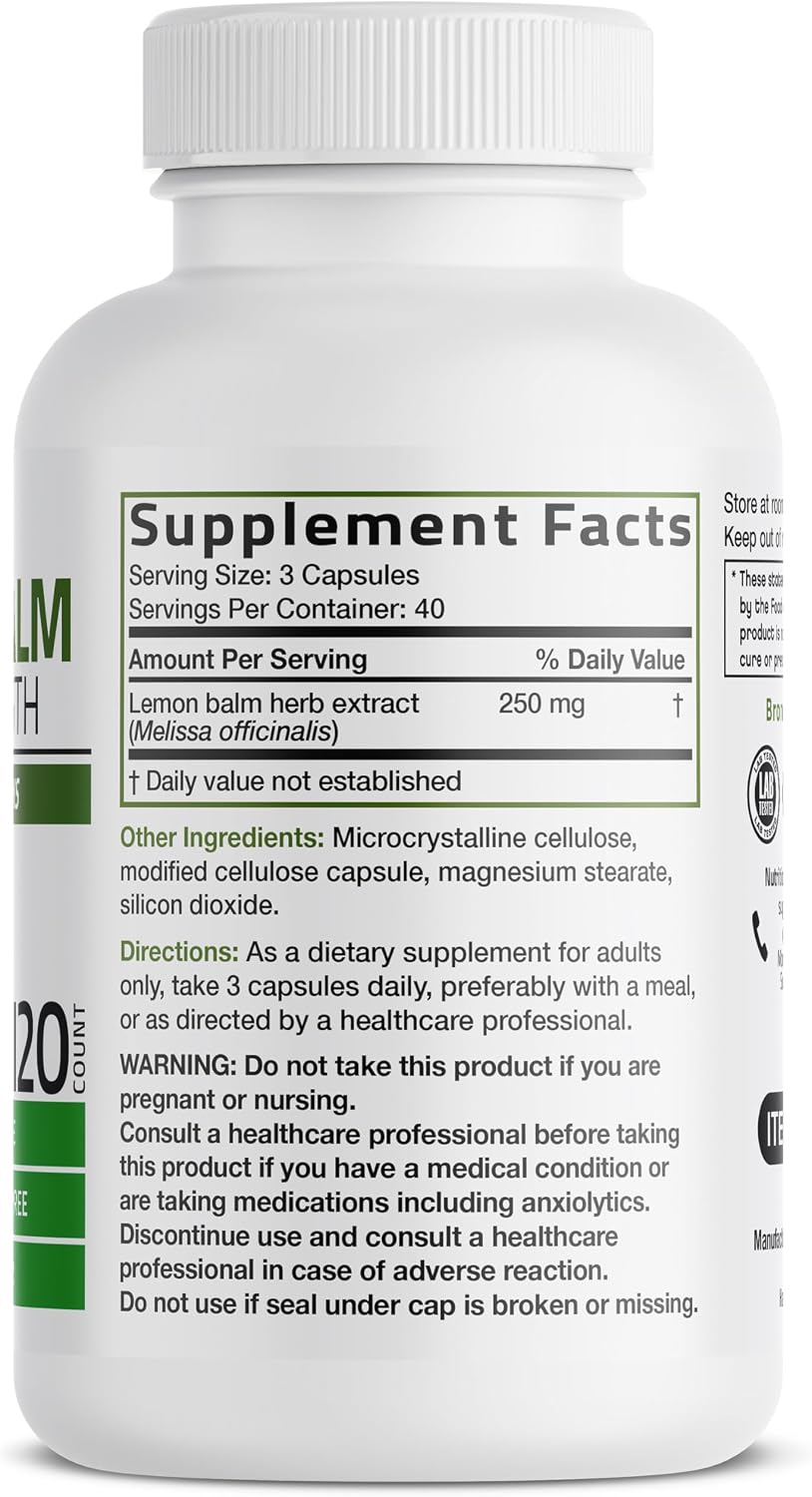 Bronson Melissa Lemon Balm Extra Strength, Non-GMO, 120 Vegetarian Capsules - görsel 2