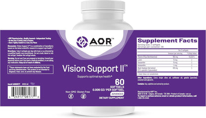 AOR Vision Support II 60 Soft gel capsules, 30-Day Supply – with Lutein, Zeaxanthin, Astaxanthin – Non-GMO, Gluten-free