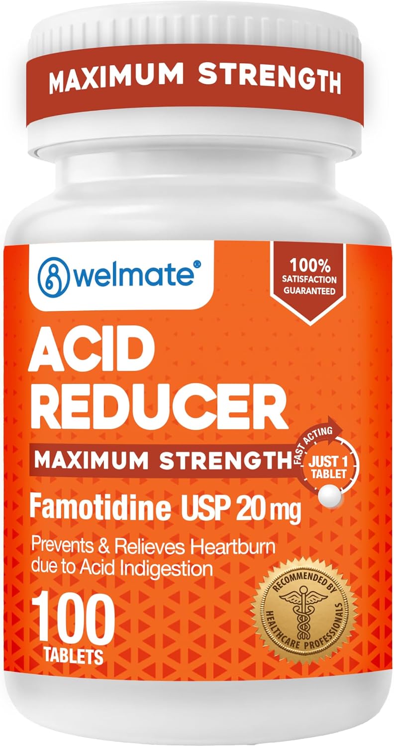WELMATE Famotidine Acid Reducer 20 mg - Maximum Strength Heartburn Relief - 100 Tablets - görsel 1