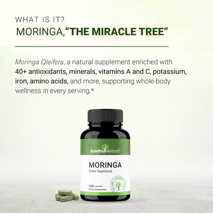 Pure Moringa Capsules – 120 Capsules, 900mg per Serving – Natural Antioxidant Superfood Supplement