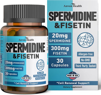 Spermidine & Fisetin Supplement – 20mg Spermidine + 300mg Fisetin, 90 Vegetable Capsules