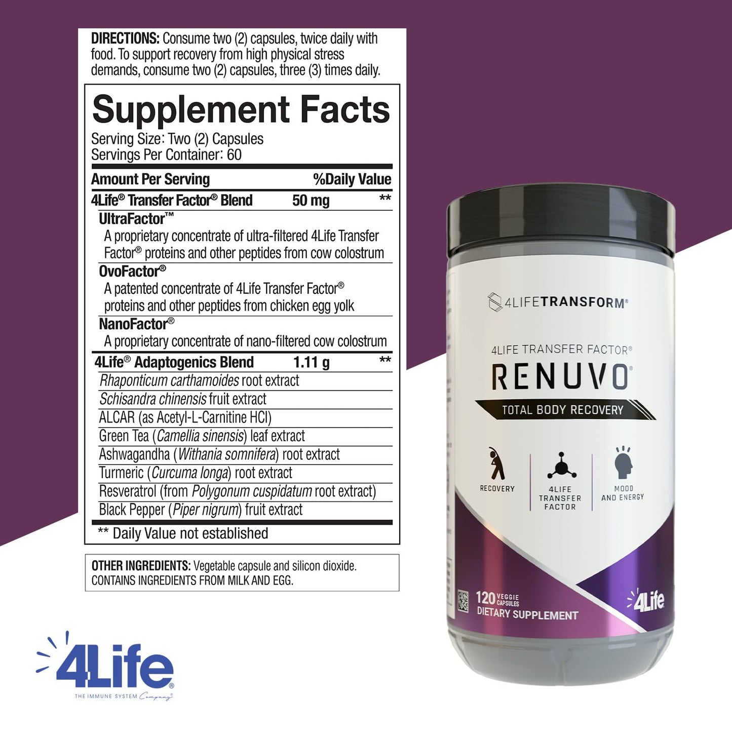 4Life Transform Renuvo Recovery Supplement, Schisandra, 120 Vegetable Capsules - görsel 2