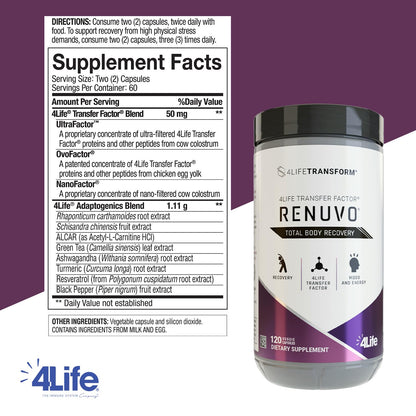 4Life Transform Renuvo Recovery Supplement, Schisandra, 120 Vegetable Capsules