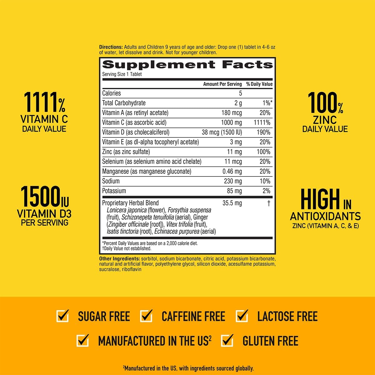 Airborne 1000mg Vitamin C + Zinc Sugar Free Immune Support Effervescent Tablets, Zesty Orange, 30 Tablets (3 Pack) - görsel 6