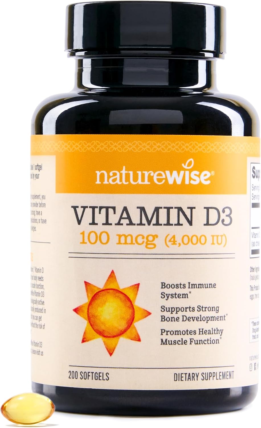 NatureWise Vitamin D3 4000 IU (100 mcg) for Immune, Muscle and Bone Health - Non-GMO, Gluten-free, Organic Extra Virgin Olive Oil, 200 Mini Softgels - görsel 1