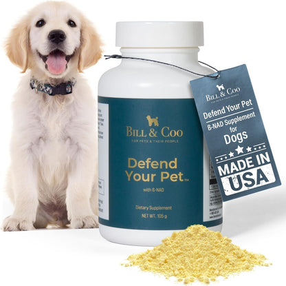 BILL & COO Defend Your Pet β-NAD Supplement for Senior Dogs – Advanced Cellular Anti-Ageing with Vitamins C, D, K2, Probiotics & Digestive Enzymes (105g)