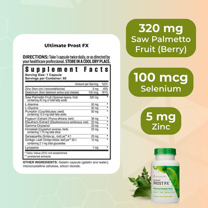 Youngevity Ultimate Prost Fx - Saw Palmetto + 9 Herb Blend for Men's Prostate Health - 60 Capsules (Pack of 2)