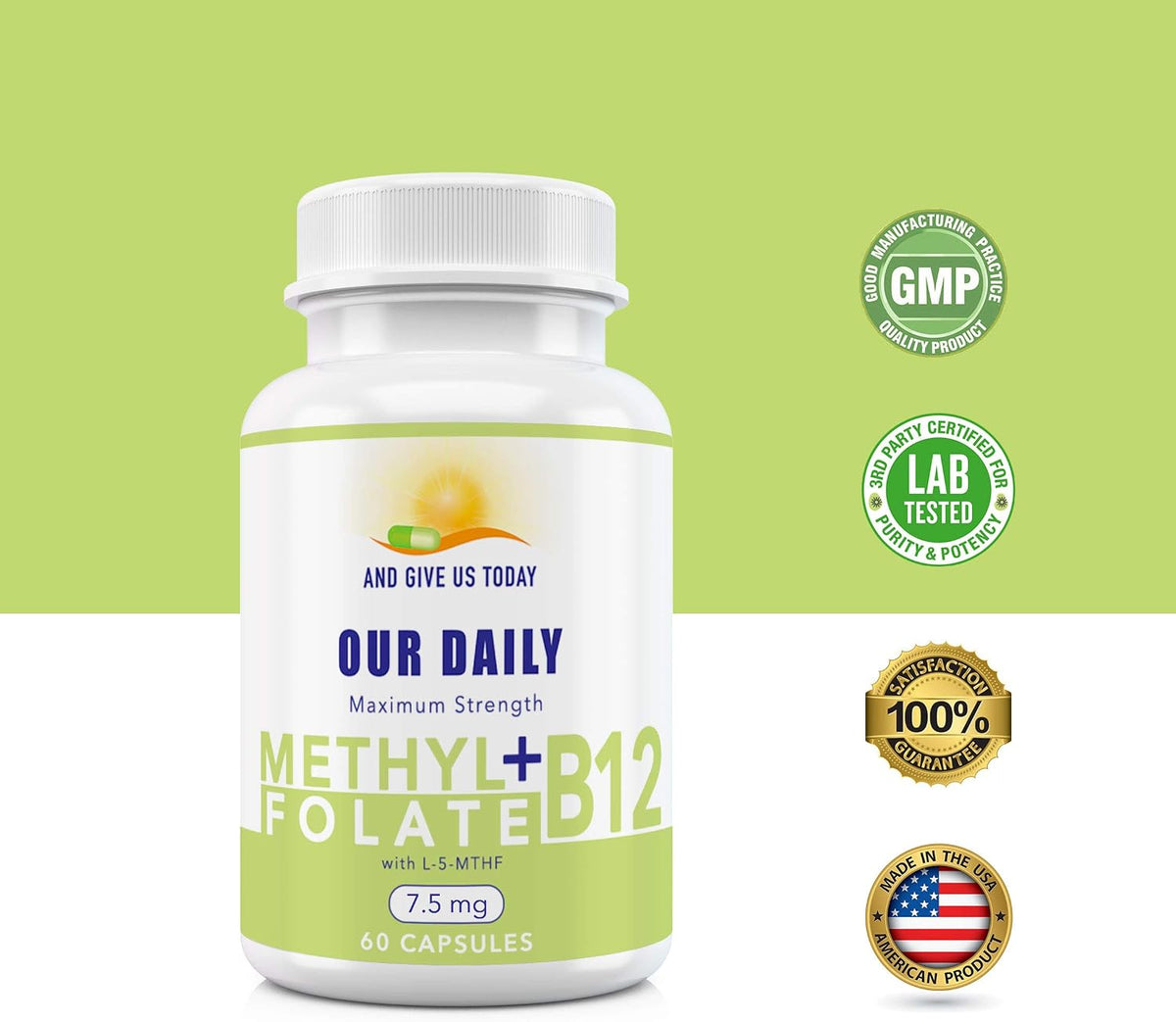 L-Methylfolate 7.5 mg + Vitamin B12 1000 mcg with Glycine - 60 Vegetarian Capsules - görsel 2