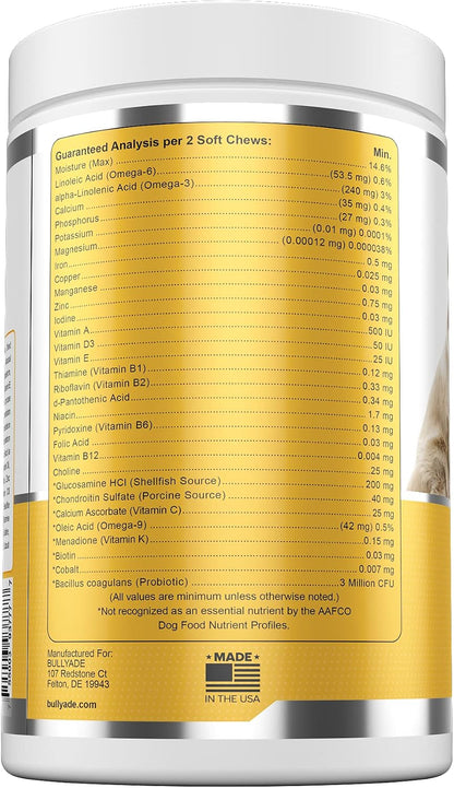 Bullyade 4 in 1 Probiotic, Joint Support, Skin and Coat, Multivitamin Soft Chews for Dogs, 480 g