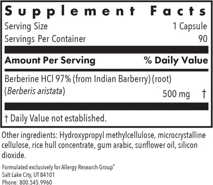 ARG Berberine 500 – 500 mg Berberine HCl – Metabolic and Blood Sugar Support – 90 Capsules