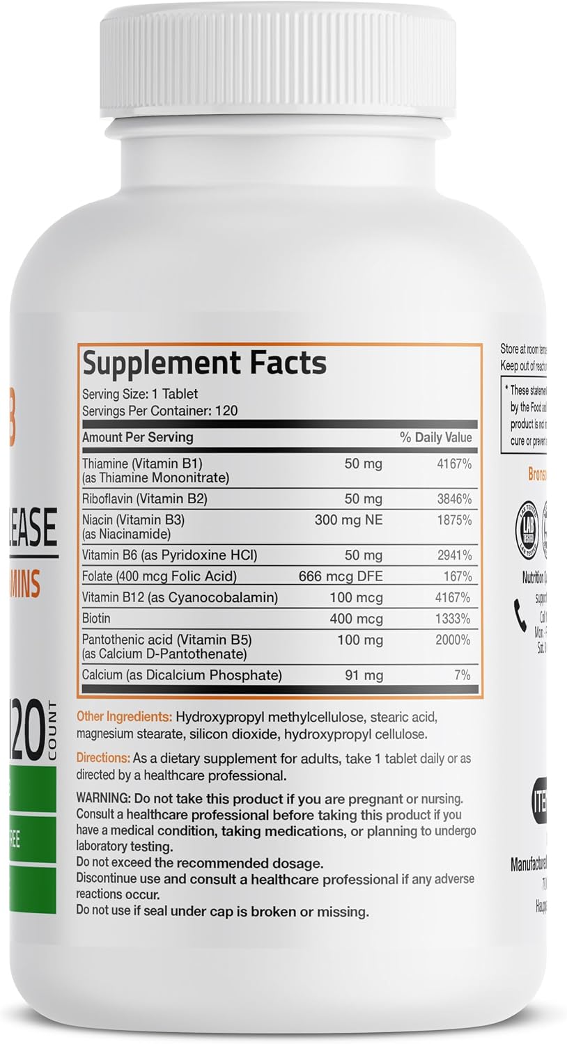 Bronson Super B Vitamin B Complex Sustained Release - 120 Tablets - görsel 2