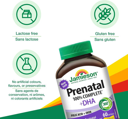 Jamieson PRENATAL Complete Multivitamin with DHA Supplement, 60 Softgels