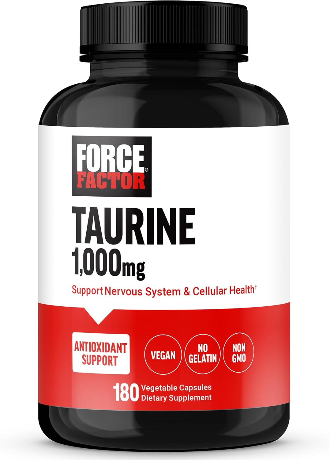 Force Factor Taurine Food Supplement, Taurine 500mg Capsules Antioxidant Food Supplement to Support Nervous System and Cellular Health, Vegan, No Gelatine, Non-GMO, 180 Vegetable Capsules - görsel 1