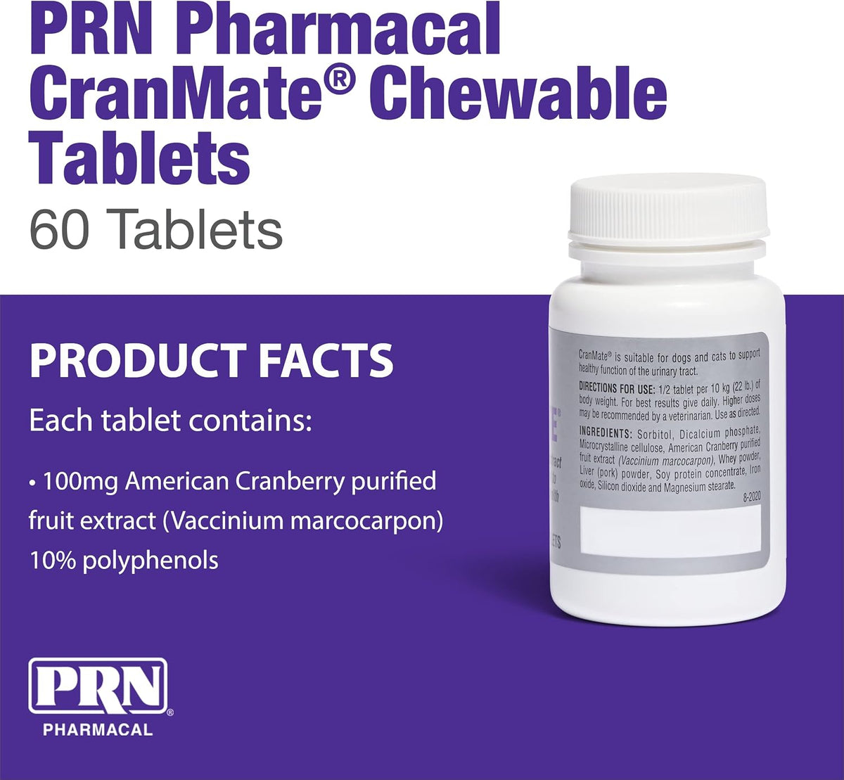 PRN Pharmacal CranMate Cranberry Supplement – Chewable for Dogs & Cats (60 Tablets) - görsel 2