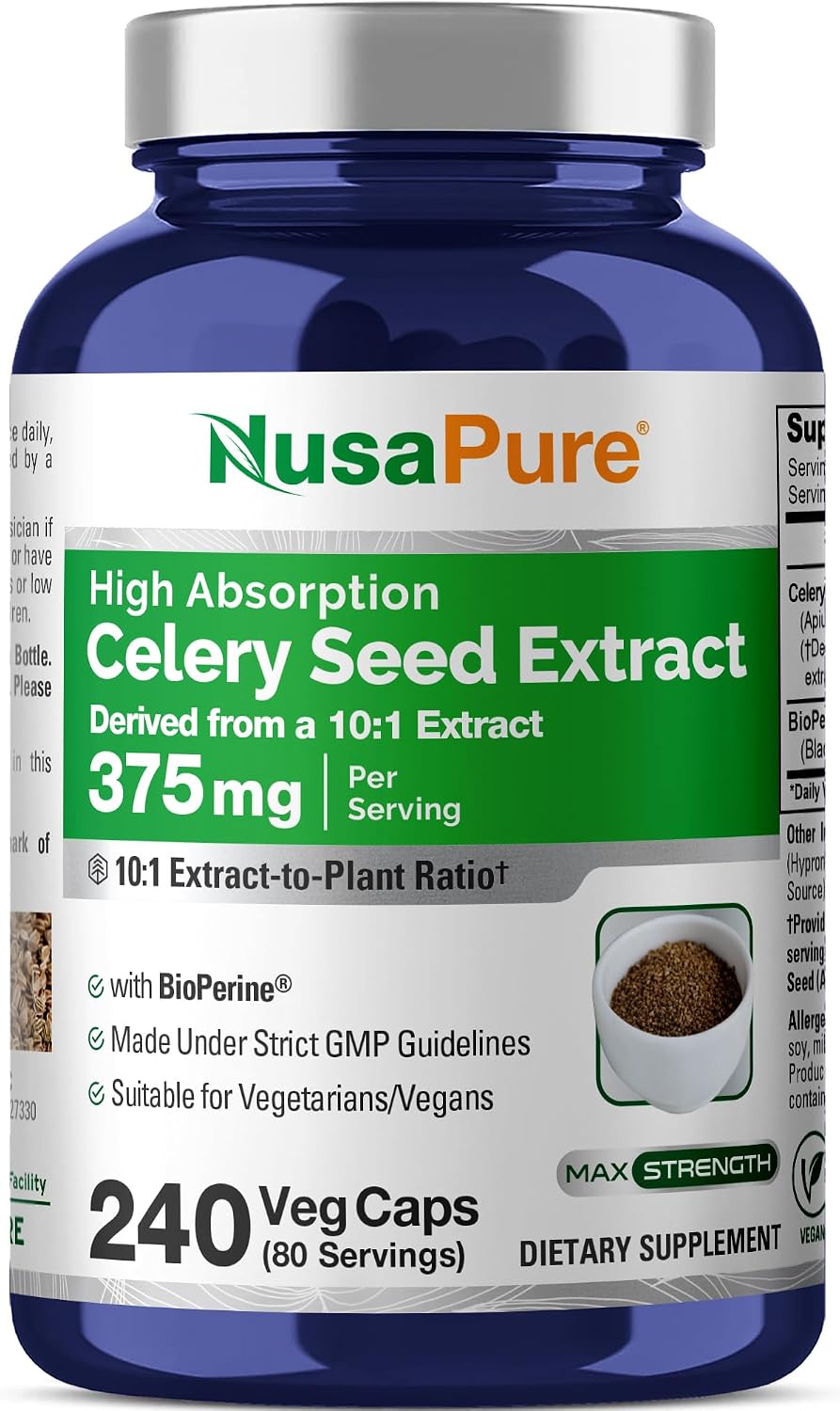 NusaPure Celery Seed Capsules, 375 mg, 240 Veg Capsules (Non-GMO, Vegan) - görsel 1