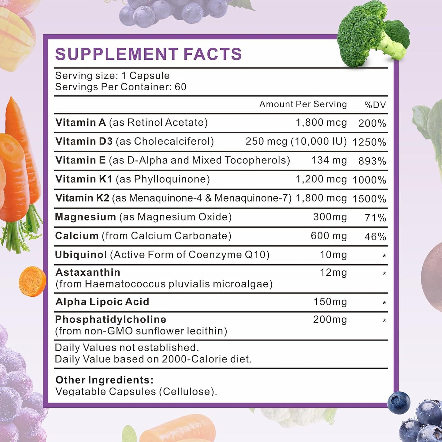 ADEK Vitamins Supplement – Vitamin A, D3, E, K1, K2 with Minerals & Antioxidants, 60 Capsules - görsel 2