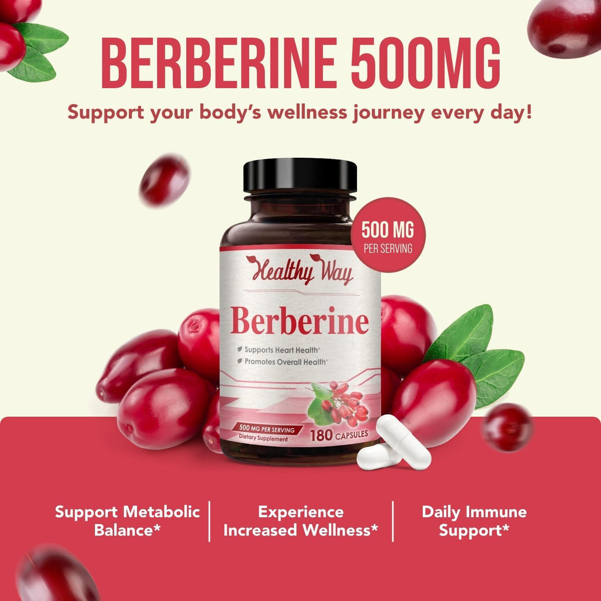 High Strength Berberine 500mg with Quercetin - Once Daily Antioxidant Supplement - Vegan, Made in USA (180 Capsules) - görsel 3