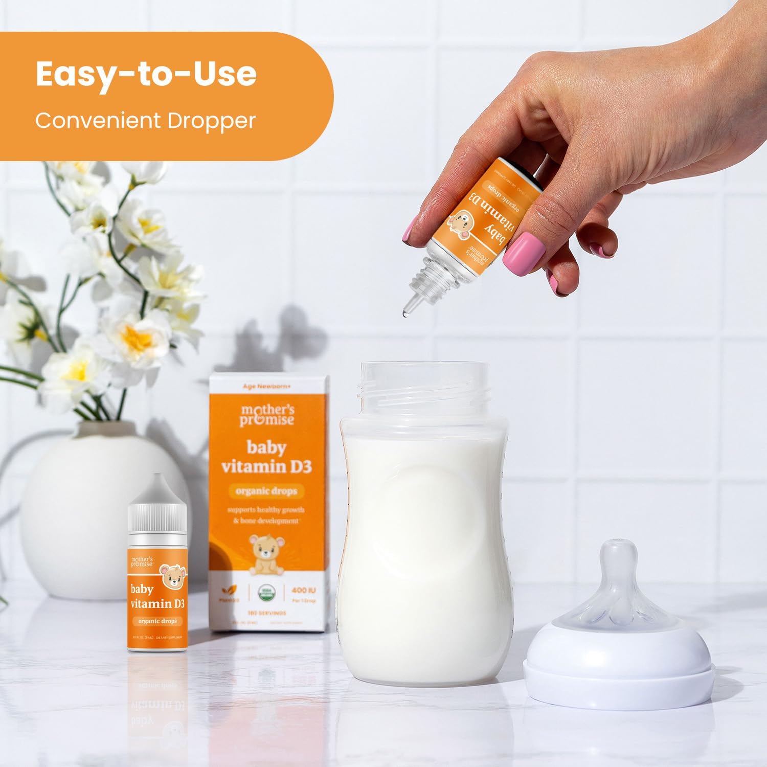 Mother's Promise Organic Baby Vitamin D Drops | 100% Plant Based | Healthy Growth & Bone Development | Age New-born+ | 180 Servings | Baby Vitamin D3 Liquid for Infants & Toddlers | 400 IU for Babies - görsel 5