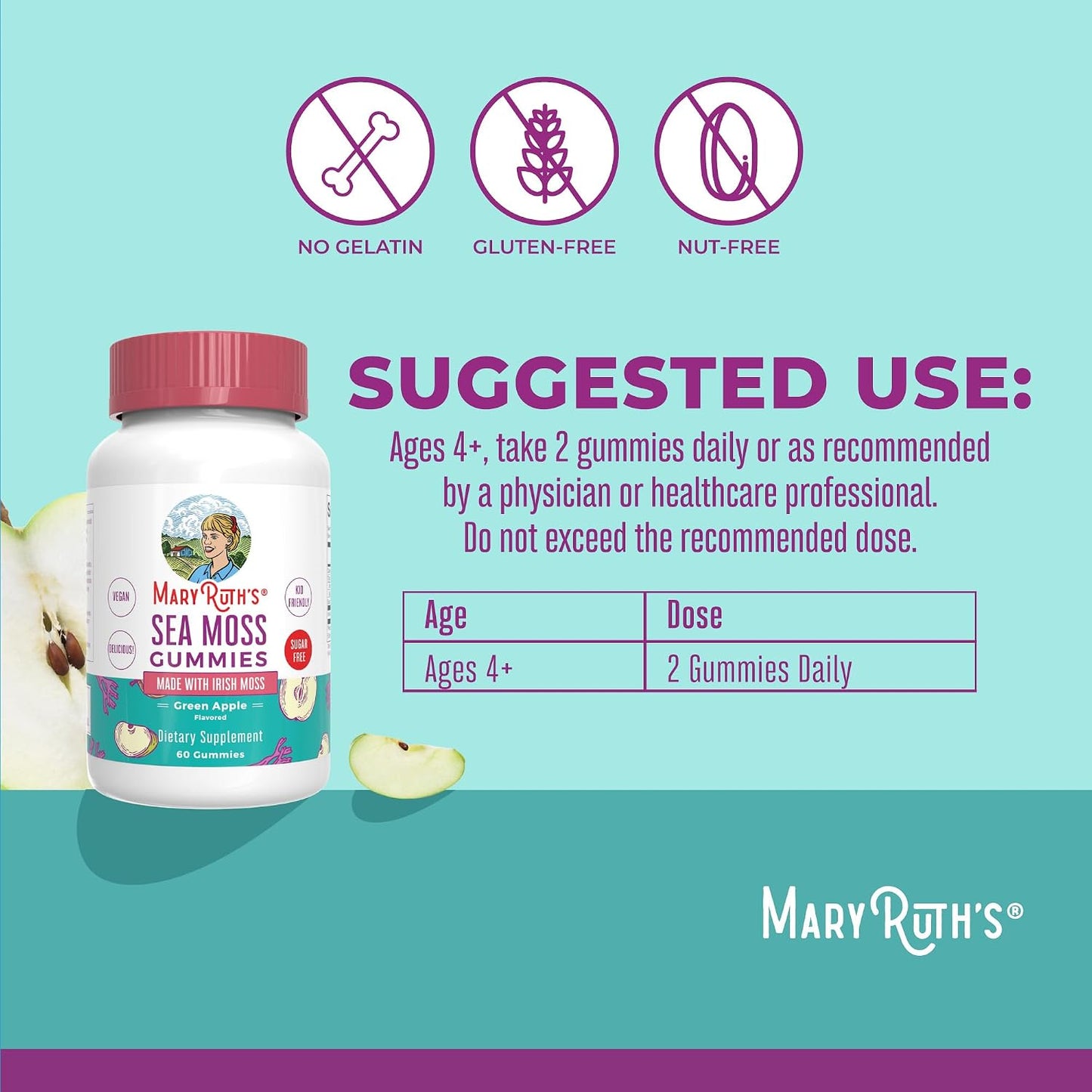 MaryRuth's Organics Sugar Free Irish Sea Moss Gummies for Gut Health and Immune Support, Vegan, Non-GMO, Gluten-free - 60 Count - görsel 3