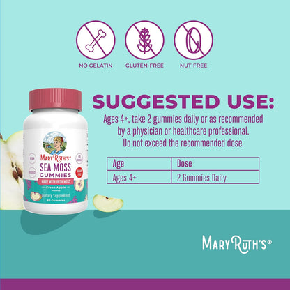 MaryRuth's Organics Sugar Free Irish Sea Moss Gummies for Gut Health and Immune Support, Vegan, Non-GMO, Gluten-free - 60 Count