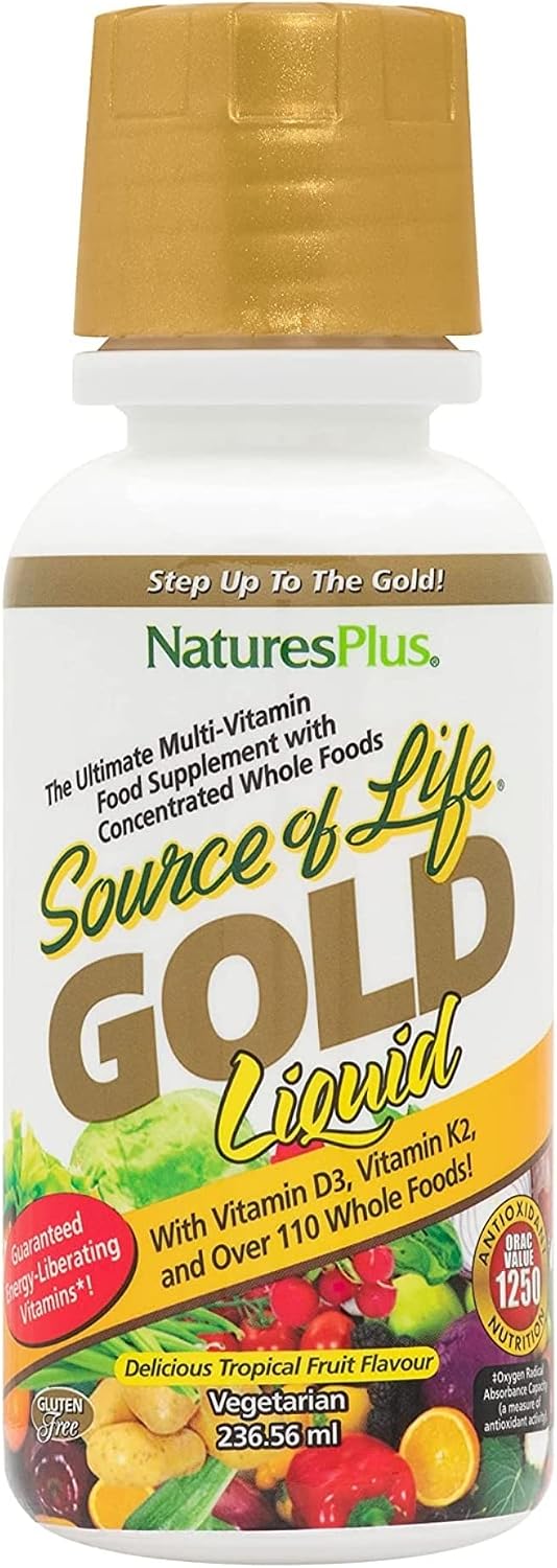 NaturesPlus Source of Life GOLD Multivitamin Liquid - 237 ml - With Vitamins D3, B12 & K2 - Blood, Bone & Immune Support - Vegetarian & Gluten-Free - görsel 1