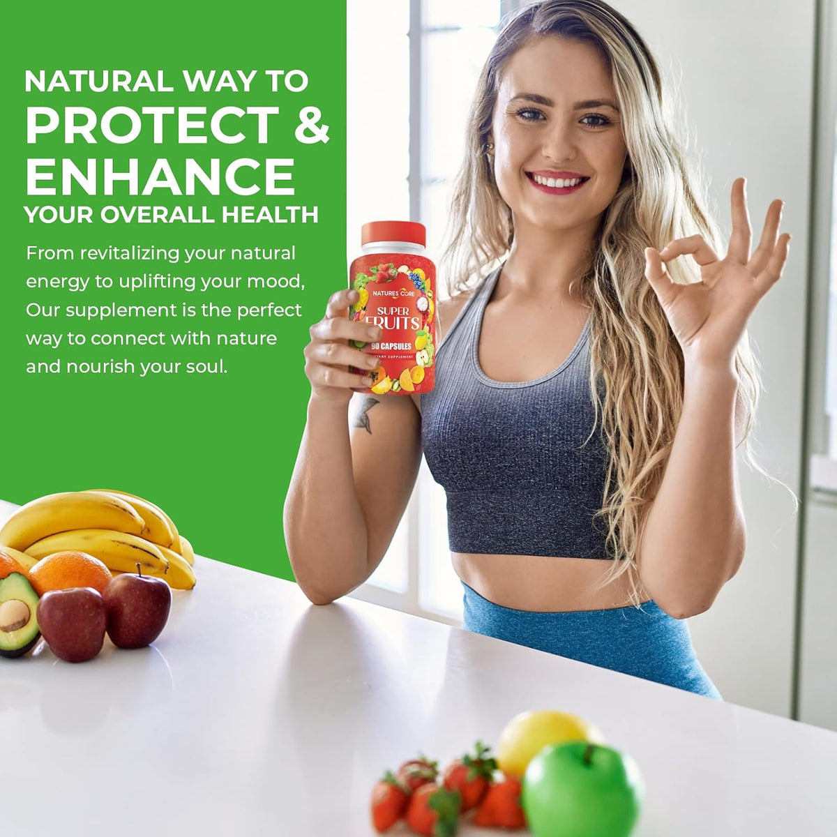 Nature's Core Fruit and Veggie Supplement - 360 Capsules - 100% Whole Super Fruit and Vegetable Vitamin, Made in the USA, Soya-free, Vegan - görsel 3
