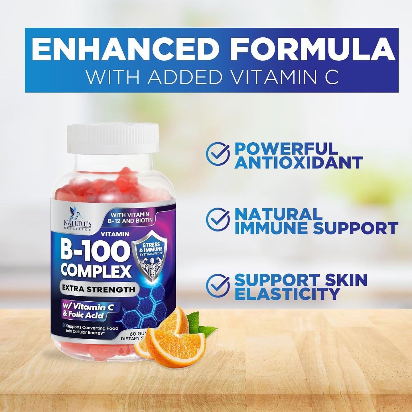 Nature's Nutrition Vitamin B Complex Gummies - Extra Strength with Vitamin C, Energy & Immune Support - 60 Gummies - görsel 6