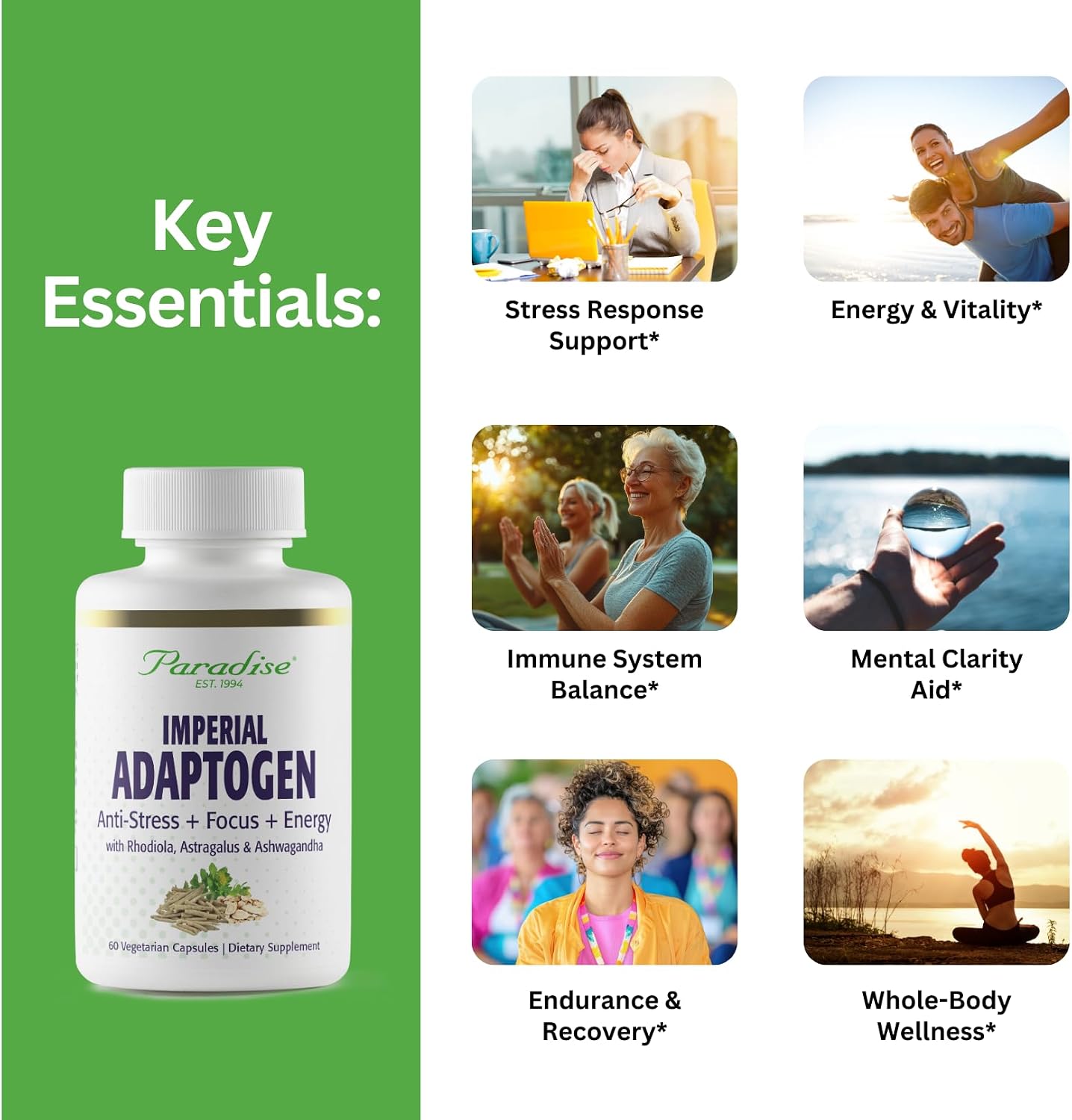 Paradise Herbs Imperial Adaptogens – Stress Support, Focus & Energy – 60 Vegetarian Capsules - görsel 2