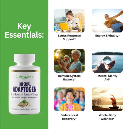Paradise Herbs Imperial Adaptogens – Stress Support, Focus & Energy – 60 Vegetarian Capsules