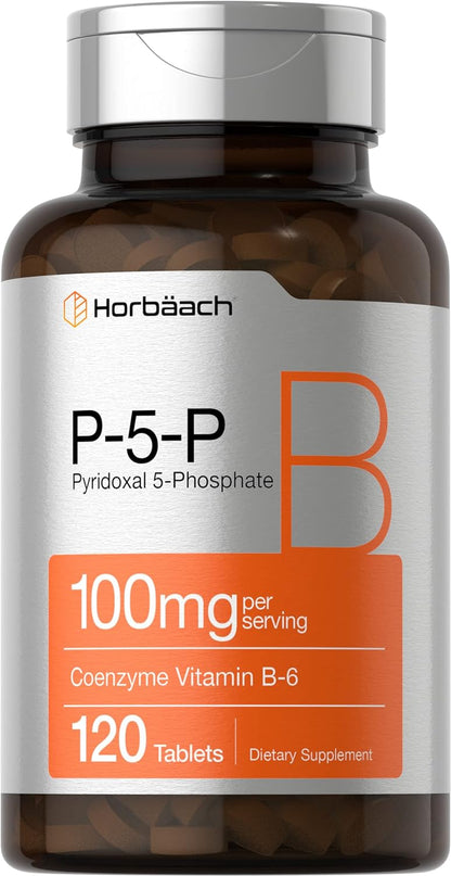 Horbäach P5P Activated Vitamin B6 100mg | 120 Tablets | Vegetarian Supplement, Non-GMO, Gluten-free | Pyridoxal 5 Phosphate | Coenzyme B6