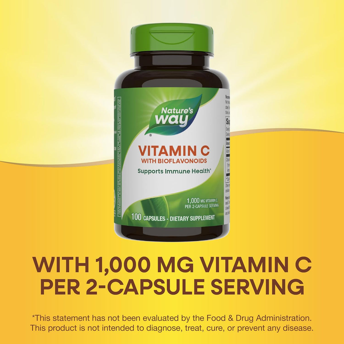 Nature's Way Vitamin C 500 mg with Bioflavonoids, 1000 mg per Serving, 100 Capsules (Pack of 2) - görsel 5