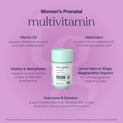 True Grace Prenatal Multivitamin - 30 Servings - Supports a Healthy Mum & Baby with Methylfolate & Choline for Foetal Brain Development - Gluten-free, Soya-free - 60 Vegan Tablets
