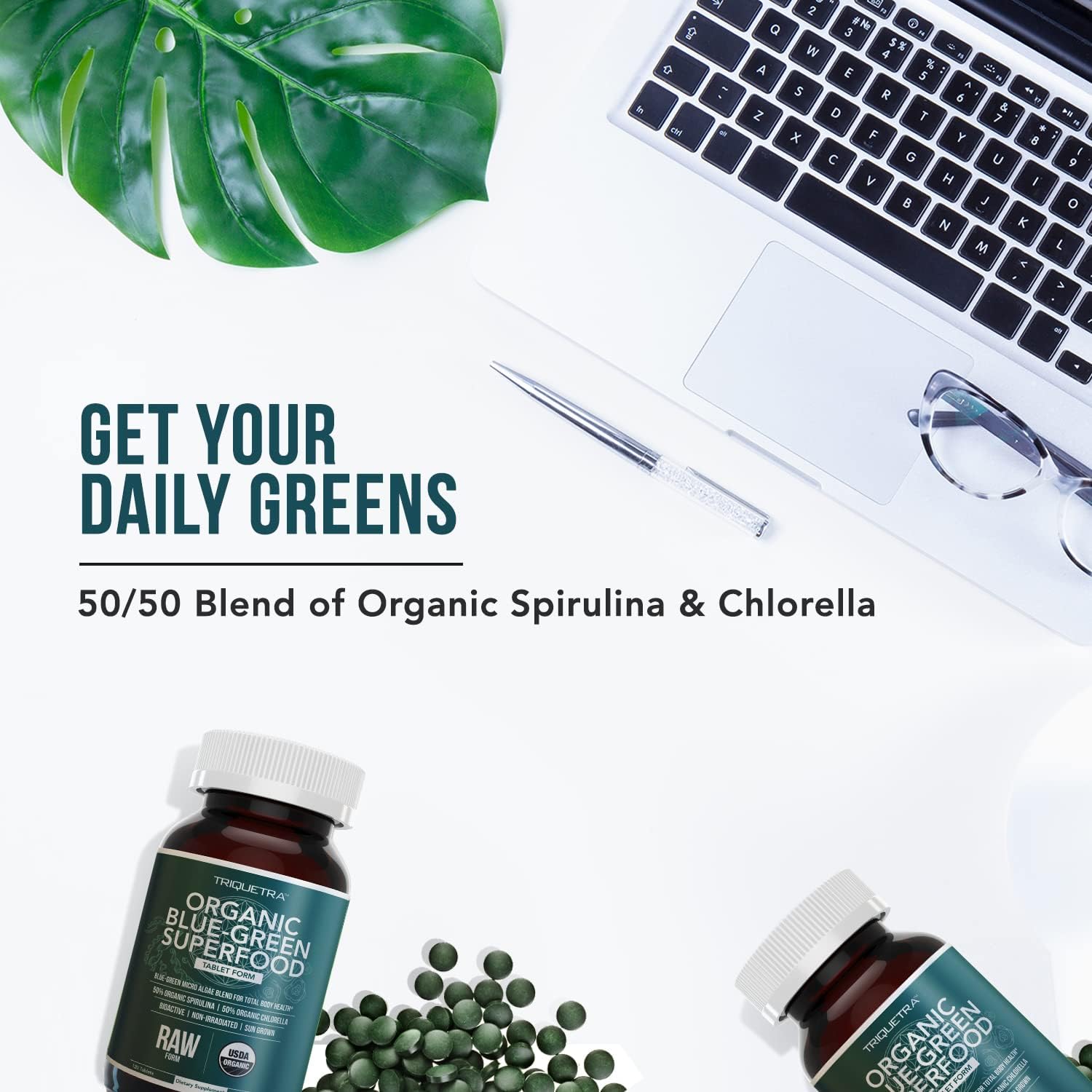 Triquetra Health Organic Spirulina & Chlorella Tablets (120 Tablets) - görsel 3