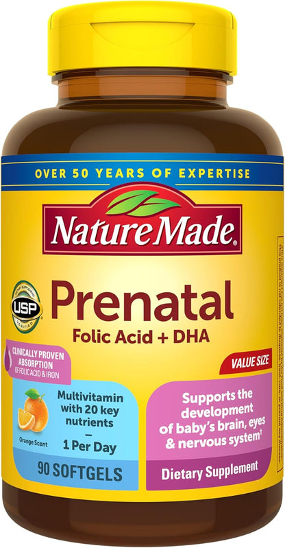 Nature Made Prenatal + DHA 200 mg Multivitamin Softgels, 60 Softgels