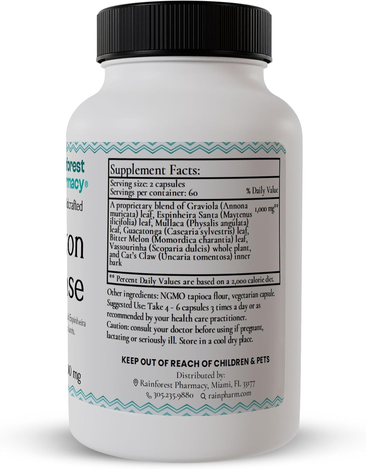 N-Tense Soursop Graviola Capsules - 500mg, Wildcrafted Graviola Plus 7 Amazon Rainforest Herbs, 120 Vegetarian Capsules - görsel 3