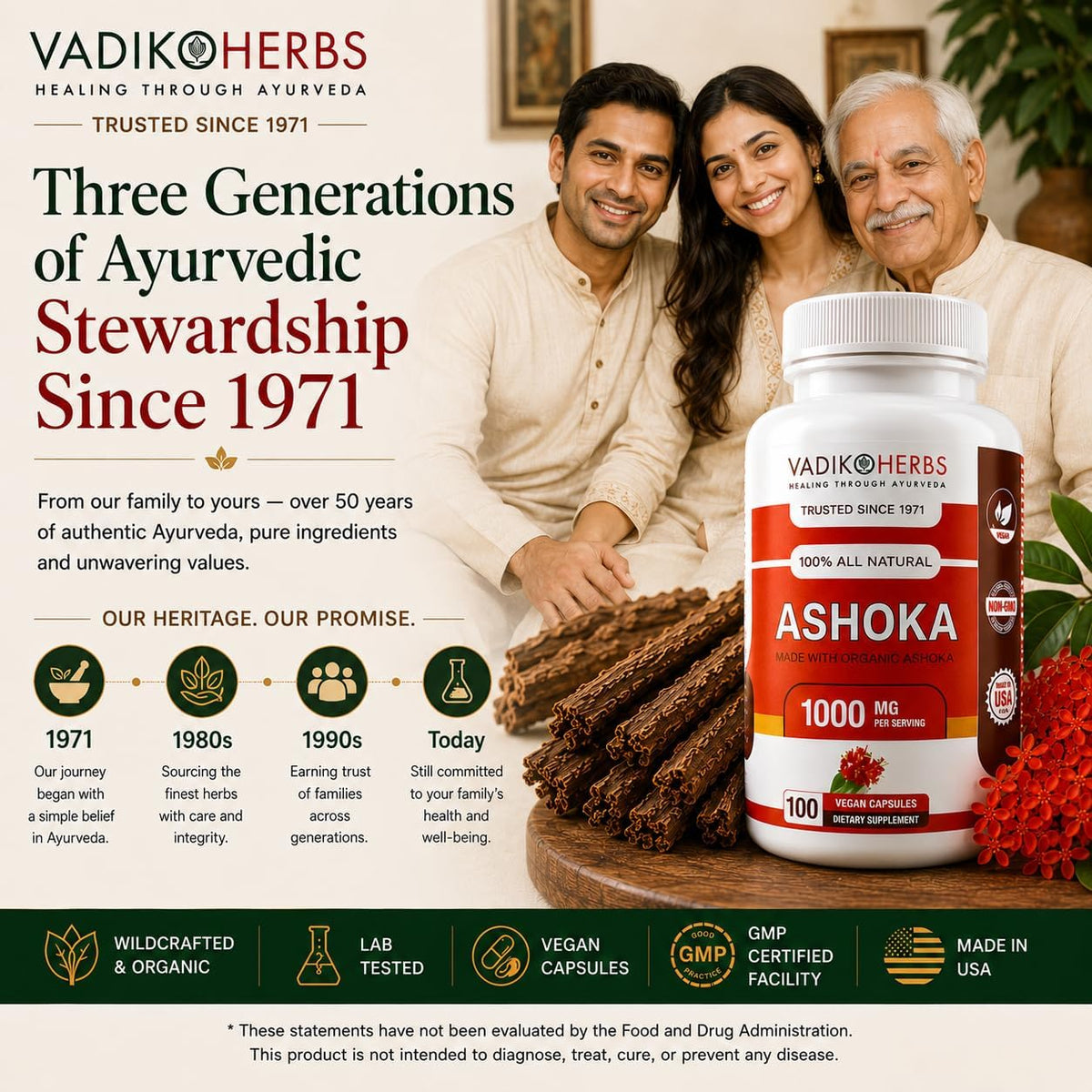 Vadik Herbs Ashoka Bark Capsules – Organic Saraca Indica, 1000mg – Women's Wellness & Hormonal Balance Support - görsel 7