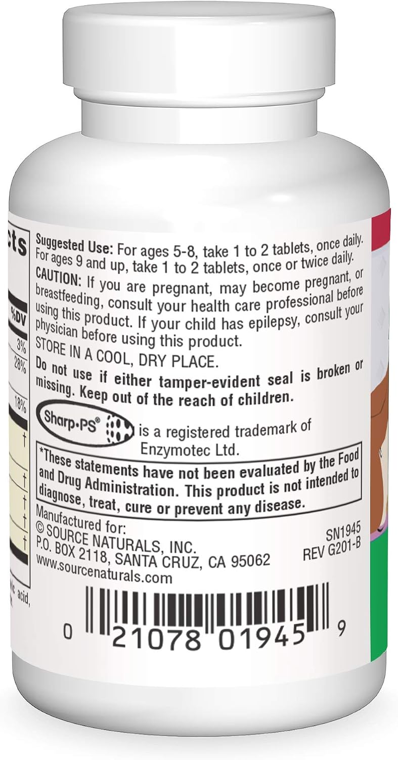 Source Naturals Attentive Child – Cognitive Nutrients for Active Children – Focus & Attention with DMAE, Magnesium, Zinc & Grape Seed Extract – 30 Tablets - görsel 2