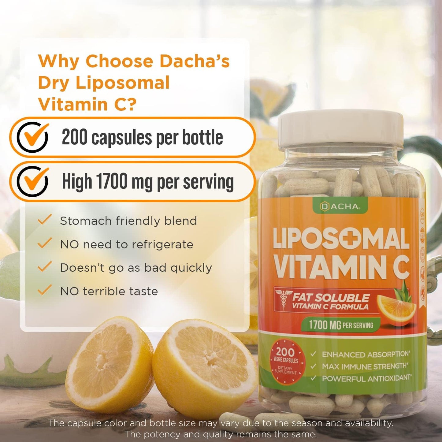 DACHA Natural Liposomal Vitamin C - 1700mg, 200 Capsules, High Absorption, Vegan - görsel 3