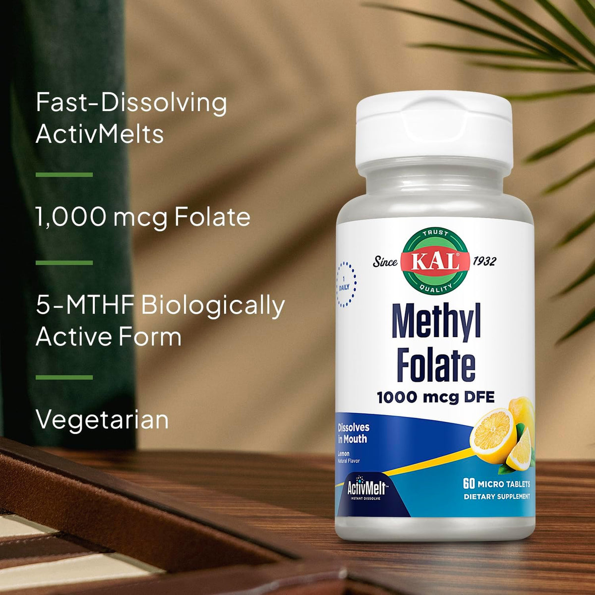 KAL Methyl Folate 1000 µg - Active 5-MTHF Supplement, Vegetarian Micro Tablets, Natural Lemon - 60 Count - görsel 4