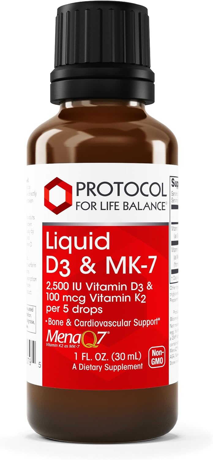Protocol for Life Balance Liquid D3 and MK-7, 2500 IU Vitamin D3 & 100 mcg Vitamin K2, Bone and Cardiovascular Support, 30 ml - görsel 1