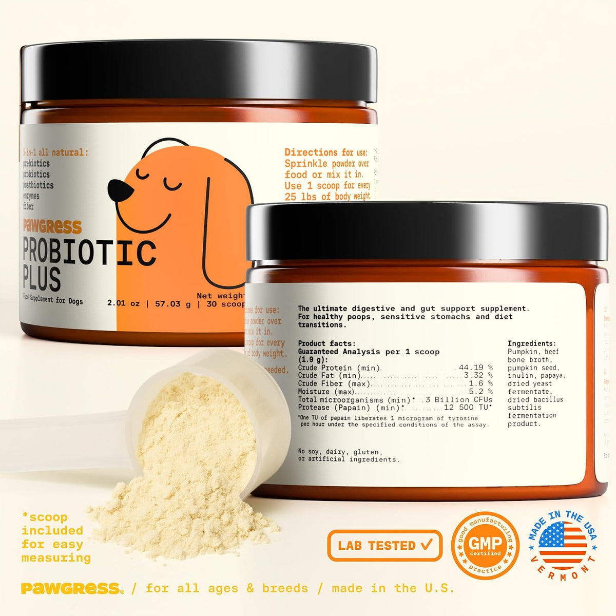 Pawgress 5-in-1 Dog Probiotic Powder – Natural Gut Health Support with Prebiotics, Postbiotics & Enzymes – Made in the USA – 30 Scoops - görsel 7