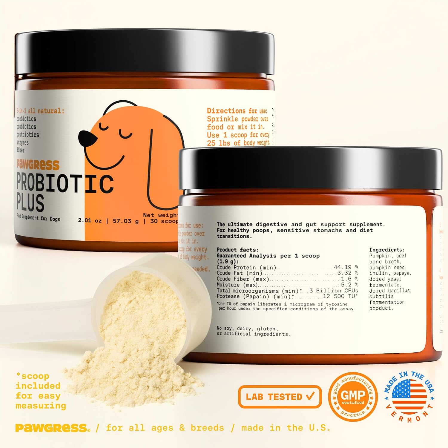 Pawgress 5-in-1 Dog Probiotic Powder – Natural Gut Health Support with Prebiotics, Postbiotics & Enzymes – Made in the USA – 30 Scoops - görsel 7