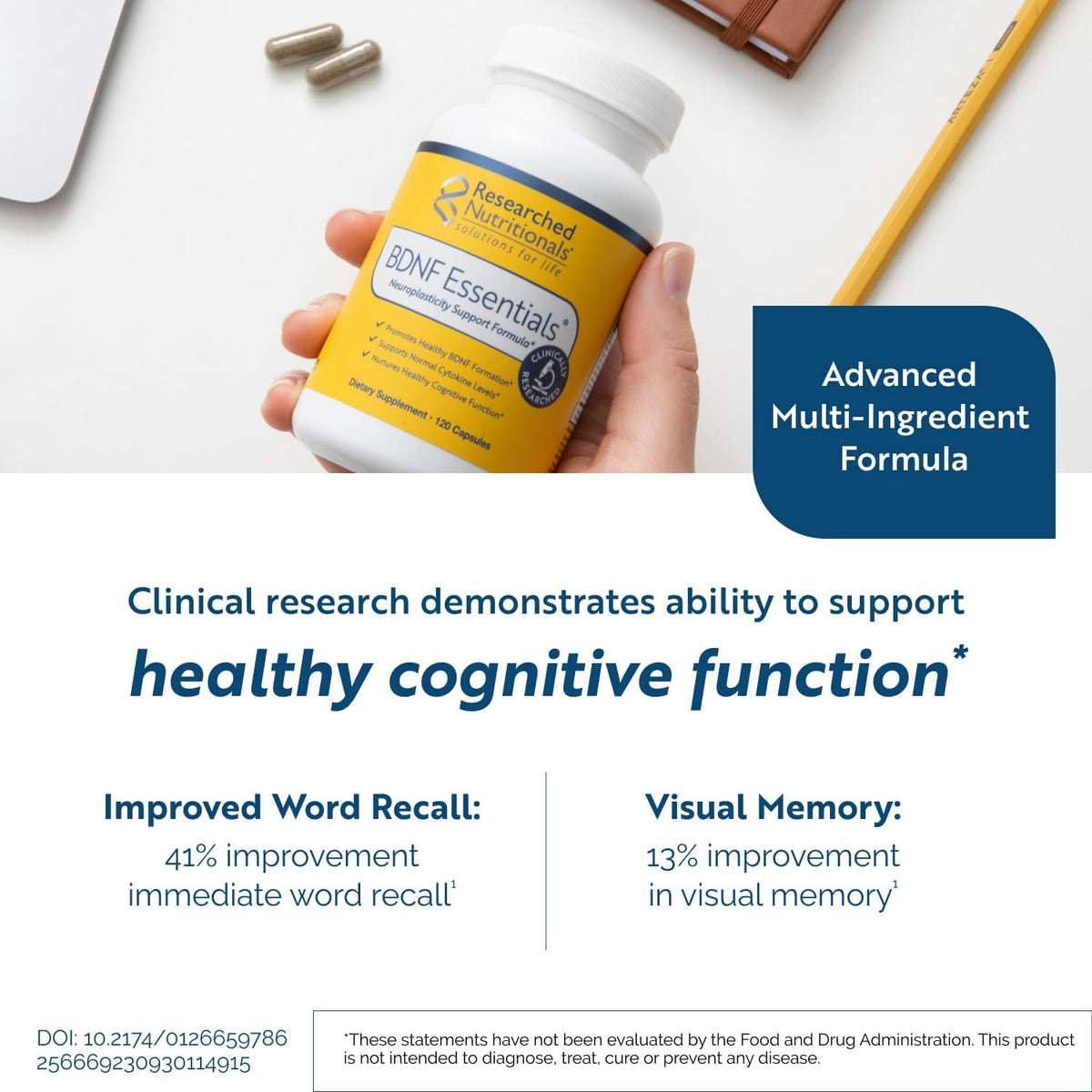 Researched Nutritionals BDNF Essentials – Brain Supplement with Bacopa Monnieri and Lion's Mane, 120 Capsules - görsel 3